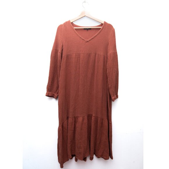 7 For All Mankind Cotton Gauze Textured Orange Midi Dress - Picture 2 of 7